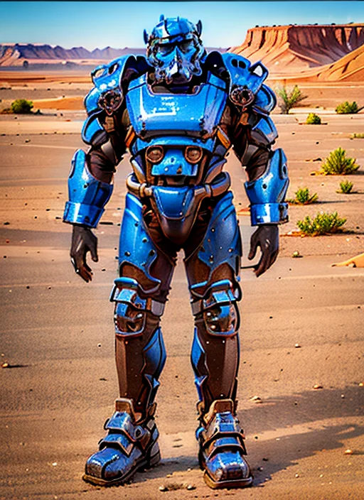 T60powerarmor, Blue Paint On T60powerarmor, Solo, Full Body,...