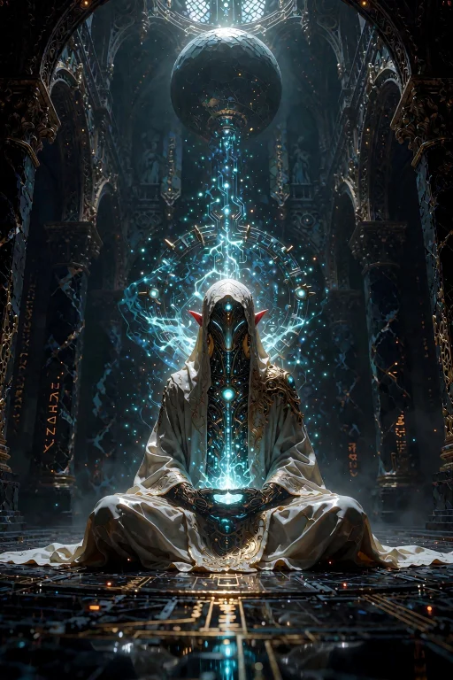 Grimmsfantasy A Cybernetic Elven Mystic Rests In A Profound,...