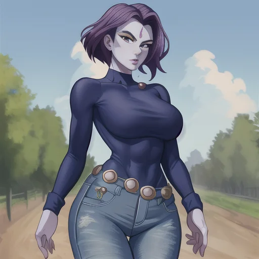 Raven Dc, Cowboy Shot, Masterpiece, Best Quality, Toned, Gre...