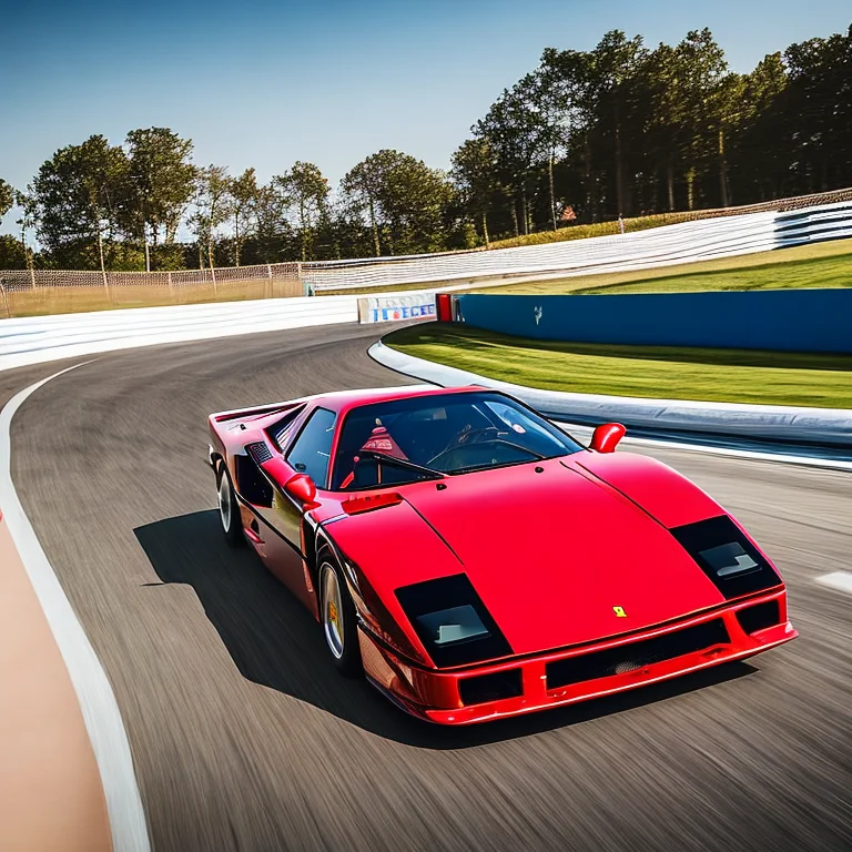 Photo Of A Red Ferrari F40, Speeding On The Race Track, Beau...