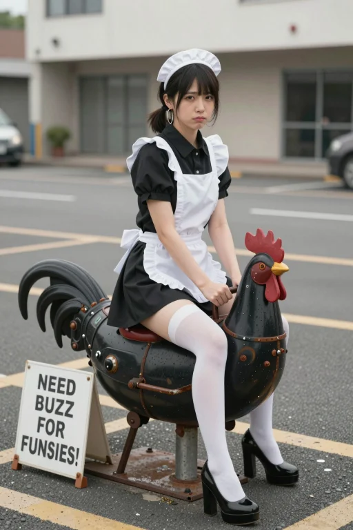 A Woman Dressed As A Maid Is Sitting Down.