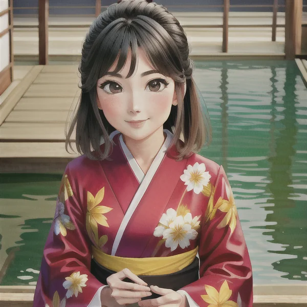 A Masterpiece Portrait Of Smiling Saya Otonashi, Kimono, Koi...