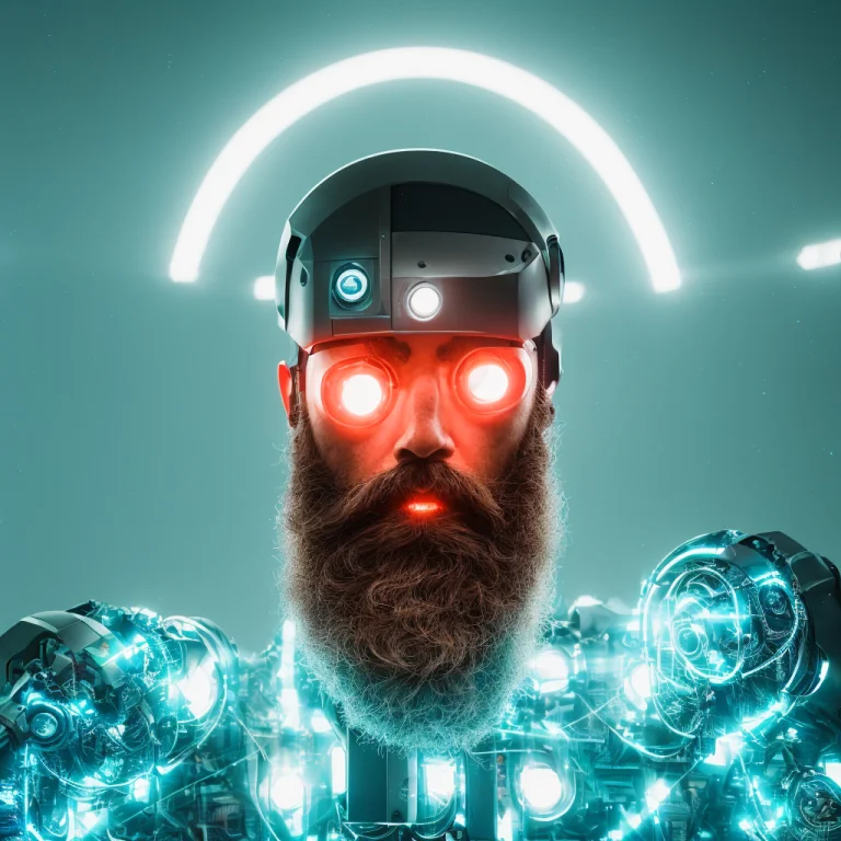 Portrait Of A Bearded Man Showing Of His New Cyborg Body, Vo...