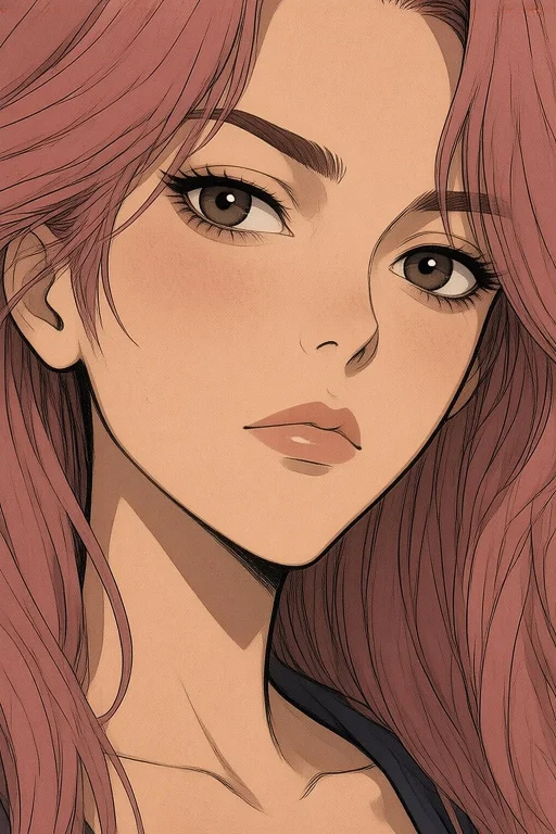 Woman Face Closeup, Very Long Hair, Hot Pink Inner Corner, P...