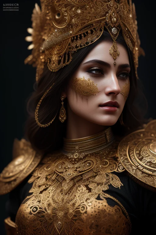 Full Body Wide Shot, Woman Beautiful Face Warrior Wearing He...