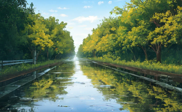 Concept Art, No Humans, Water Puddles, Country Side, Road