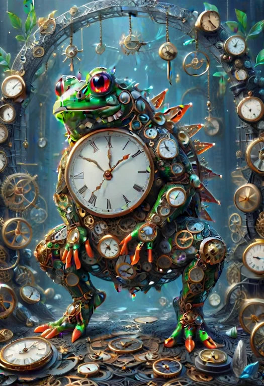 Clock Morhp Frog, Frog Sculpture, Geometric Lattice, Clock P...
