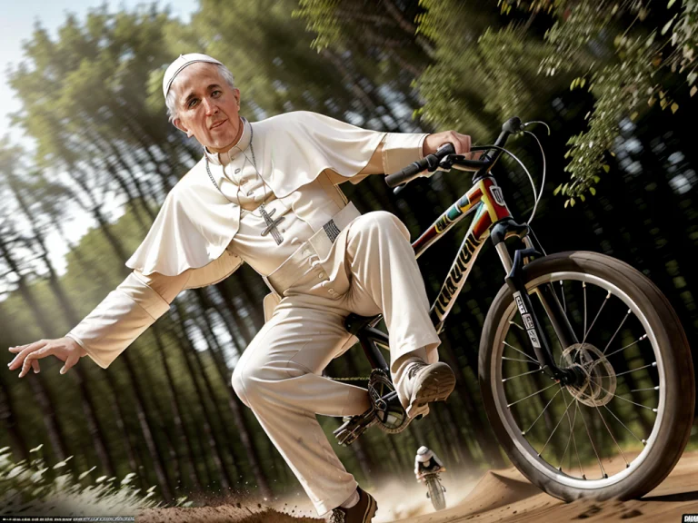 A Very Realistic Picture Of The Pope Riding A Bmx On A Bike...