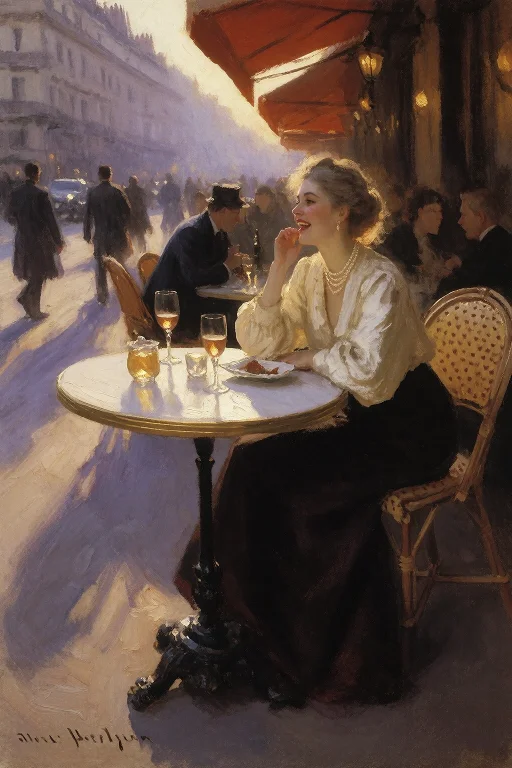 Korovin Style, Parisian Caf Terrace At Golden Hour, A 33-yea...