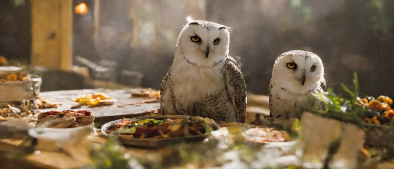 Asciiclassicnegative Photo Of A Cute Snow Owl On A Table In...