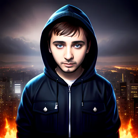 Photo Portrait Of A M3v3n Super Detailed,blue Eyes, Black Ja... — Stable Diffusion AI Prompt: Photo portrait of a m3v3n super detailed,blue eyes, black jacket, white hood, ba...