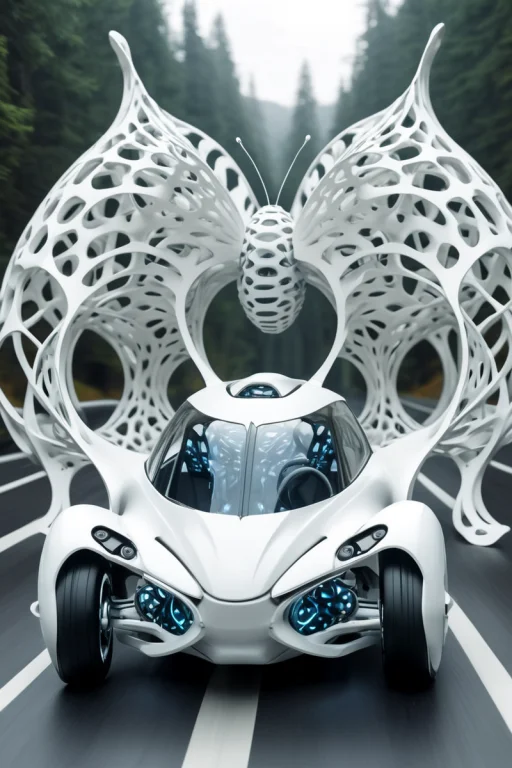 Butterfly Driving A Futuristic Vehicle, Surreal, Scenery, La...