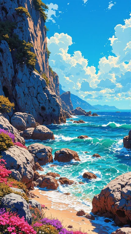 Anime Artwork Paul Signac Pointillist Ports, Rocky Tidal Zon...