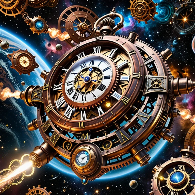 A Colossal Steampunk Clockwork Space Freighter Drifting Thro...