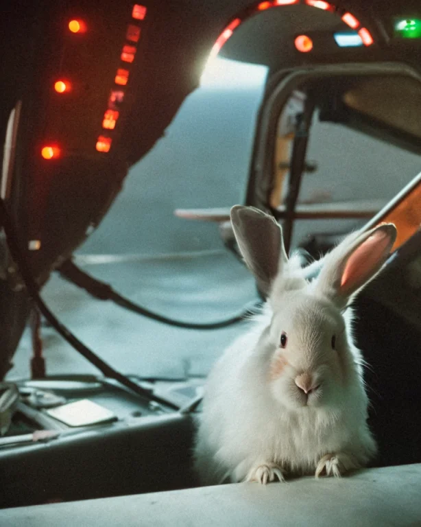 Classicnegative Photo Of A Cute White Fluffy Rabbit Sitting...