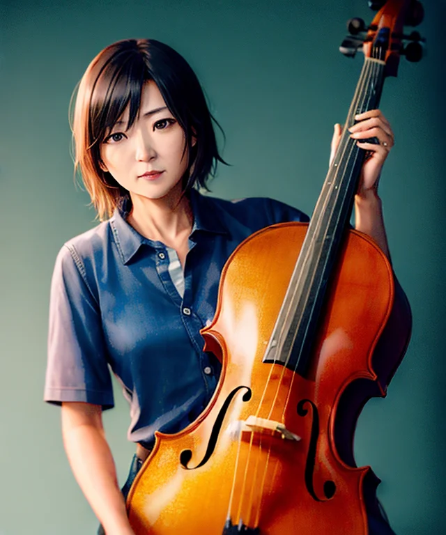 Middle Aged1.6 Female Japanese Musician, Playing Cello, Mast...