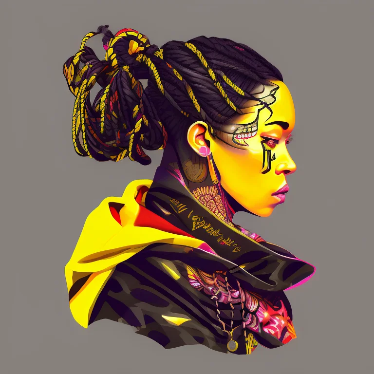 A Large And Complex Digital Painting Of A Woman With Braids...