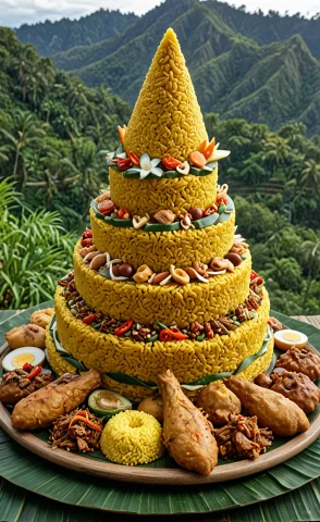 Masterpice Of Tumpeng, Food, Deliciouse, Tasty, Bali Landsca... — SDXL AI Prompt: masterpice of tumpeng, food, deliciouse, tasty, bali landscape, indonesian food,...