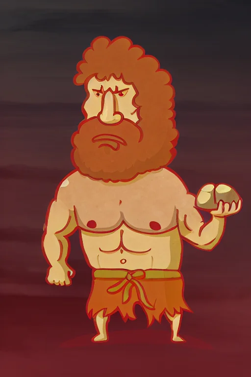 Painfulstyle, A Tribal Caveman With Shorts Holding A Big Roc...