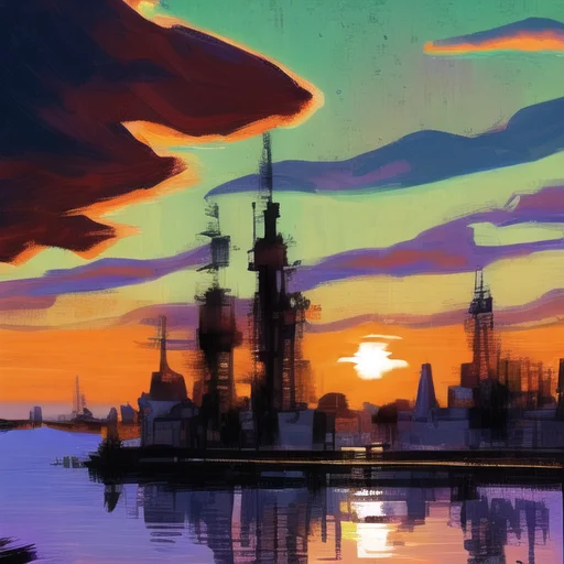 Seaside Cityscape, Sunsetabstract Background0.5, Expressioni...