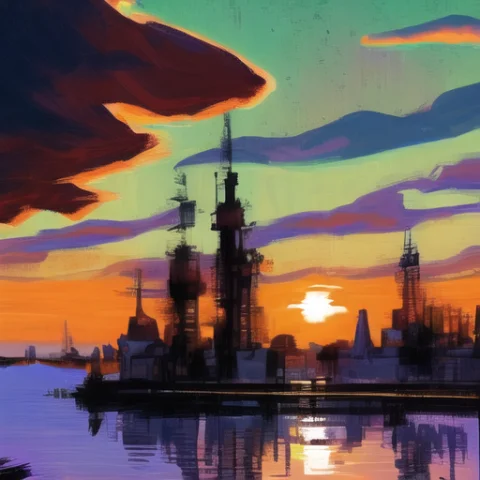 Seaside Cityscape, Sunsetabstract Background0.5, Expressioni... — Stable Diffusion AI Prompt: [seaside cityscape, sunset:abstract background:0.5], expressionism, digital art,...