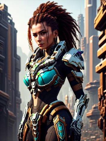 Portrait Of Cyberpunk Alien Empress Goddess Mecha In The Sty... — Stable Diffusion AI Prompt: ((portrait of cyberpunk alien empress goddess mecha in the style of horizon zero...