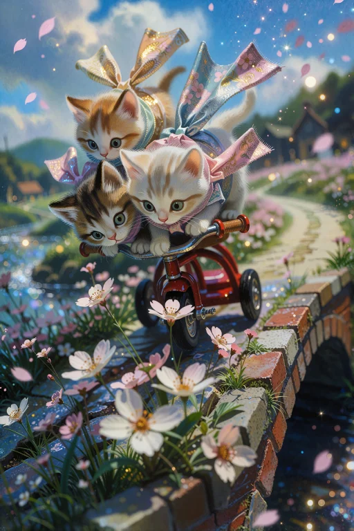 A Whimsical Digital Illustration Of Three Tiny, Wide-eyed Ki...