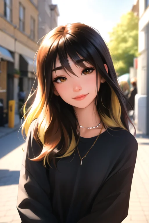 Sam Yang, 1girl, Bangs, Black Hair, Black Shirt, Blurry, Blu...