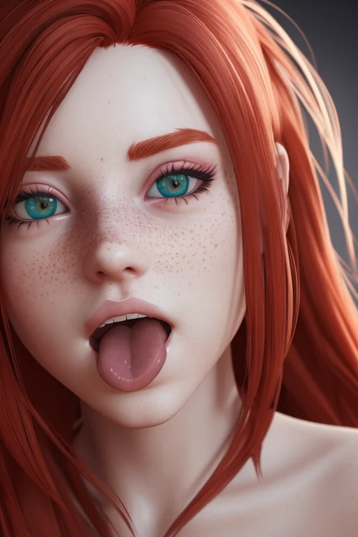 Beautiful Redhead Girl With Freckles, Ahegao Tongue Drool, I...