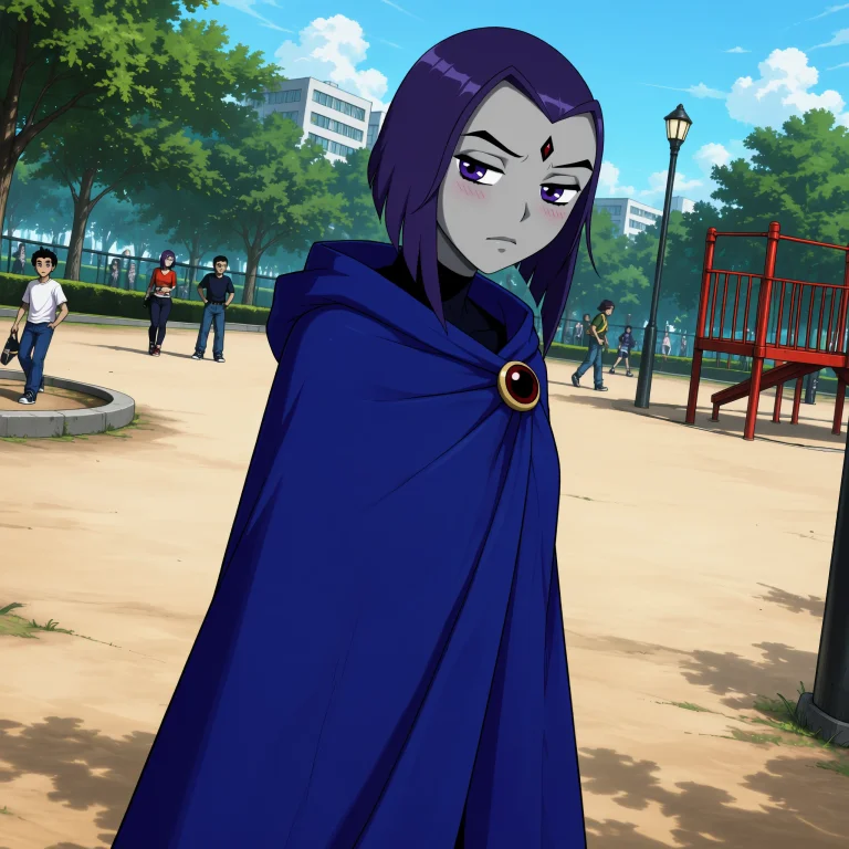Raven Dc, Purple Short Hair, Purple Eyes, Grey Skin, Forehea...