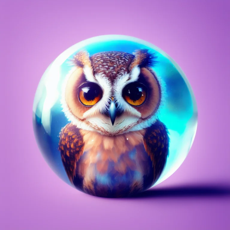 A Cute Adorable Baby Owl Made Of Crystal Ball With Low Poly...