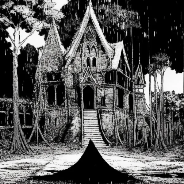 Gothic Abandoned Village Scenery, Skeletons Laying On The Gr...