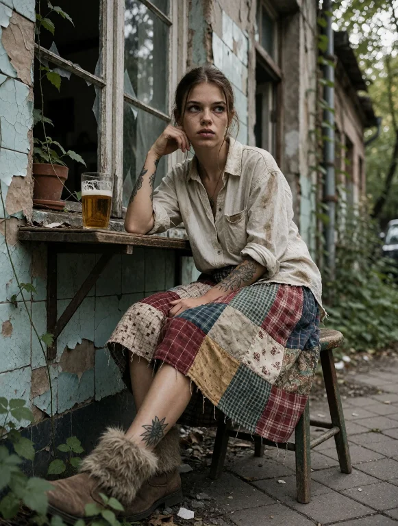 A Woman With Dark Hair And A Contemplative Expression Sits O...