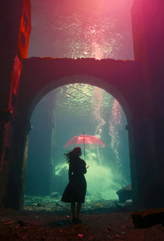 A Dark Silhouette Of A Young Woman At The Bottom Of The Ocea...