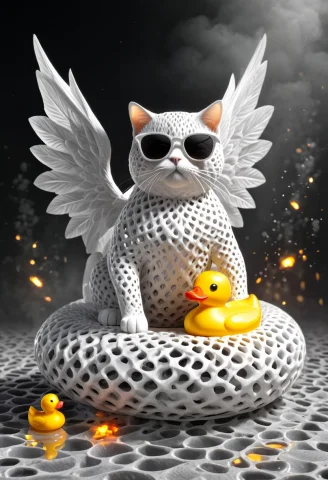 Gyroid Shape Morph Lattice Porous Surfaces, A Cat Made Out O... — SDXL AI Prompt: gyroid shape morph lattice porous surfaces, a cat made out of white lattice wing...