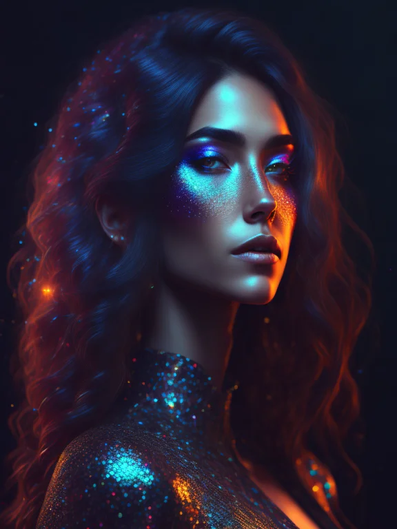 A Girl Iridescent Hair, Glitter On Face, Subsurface-scatteri...