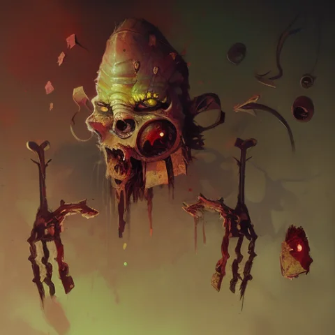 Art Horror By Apterus. Zombie Torn Clothes With Patterns, A... — Stable Diffusion AI Prompt: art horror by apterus. zombie torn clothes with patterns, a creature with big he...