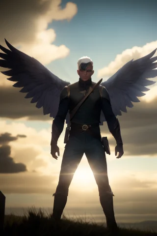 A Man With Wings And Tail, A Blue Eyes, White Cut Hair, Beau... — Stable Diffusion AI Prompt: A man with wings and tail, a blue eyes, white cut hair, beautiful dynamic dramat...