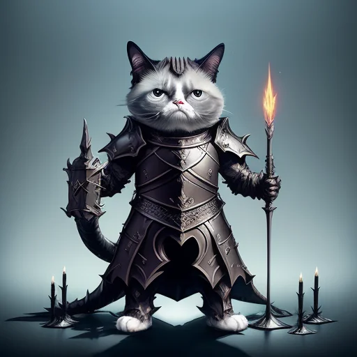 Full Body Grumpy Cat As Dragon Knight Shining Armour, Dd, 3d...