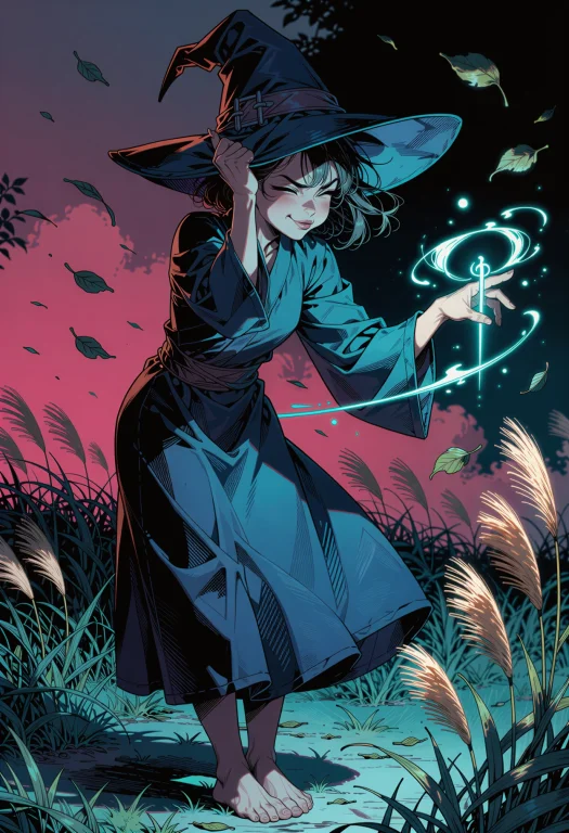 Masterpiece, A Full-body Young Witch Stands At Night With He...