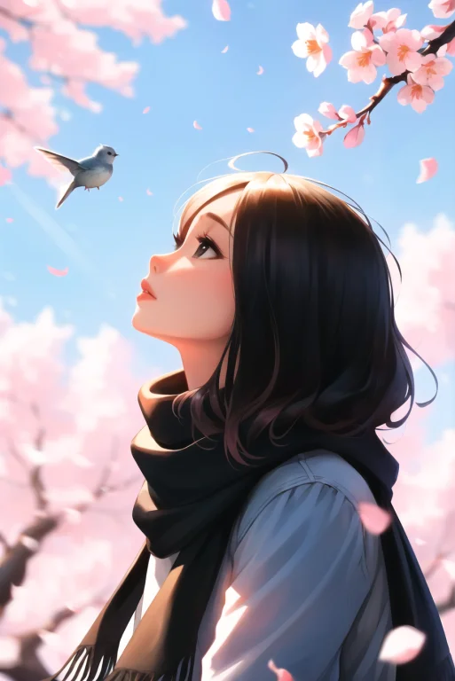 Sam Yang, 1girl, Bird, Black Eyes, Black Hair, Blurry, Blurr...