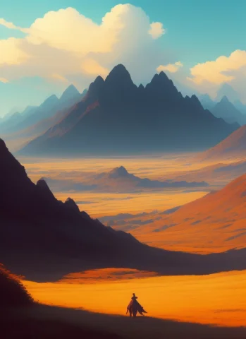 Beautiful Grassland On The Mountains In The Distance With A... — Stable Diffusion AI Prompt: Beautiful grassland on the mountains in the distance with a massive sky in the b...