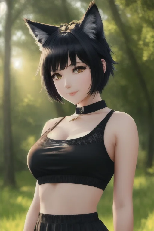 Masterpiece, Highestquality, 1girl, Wolfears, Blackhair, Sho...