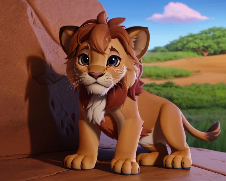 3d Render Of A Cute Simba From The Lion King, Disney Pixar A...