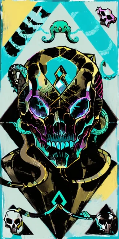 A Skull With Triangle In The Background, Cyan Color, Snake V...