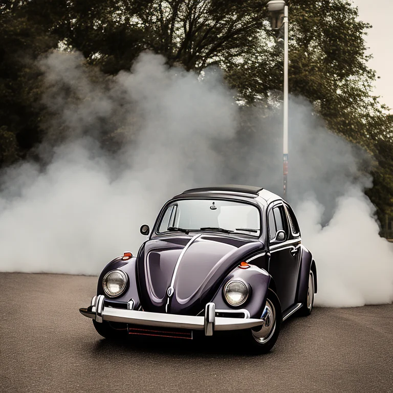 Dramatic Photo Of A Retro Volkswagen Beetle Car, Under Stree...