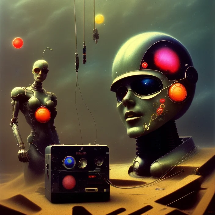 A Retrofuturistic Scene Of An Arcade Wired Mess On Synthesiz...