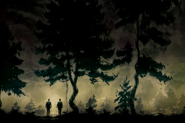 Silhouette Of A Man, Creepy, Forest, Night, In The Style Of...