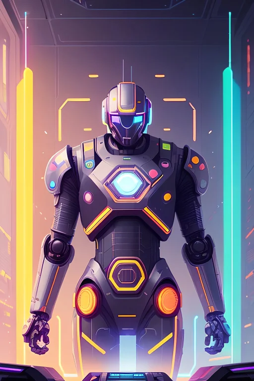 Techno Magic Robot Surrounded By Techy Glowing Glitch Magic,...