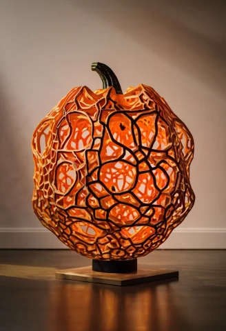 A Dynamic Jack-o-lantern Made Of Gyroid Lattice1 — SDXL AI Prompt: ( A dynamic jack-o-lantern made of gyroid lattice:1)